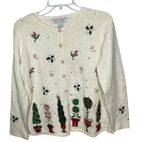 Tiara International Christmas Collection Cardigan Sweater. Size Small. - Picture 1 of 9